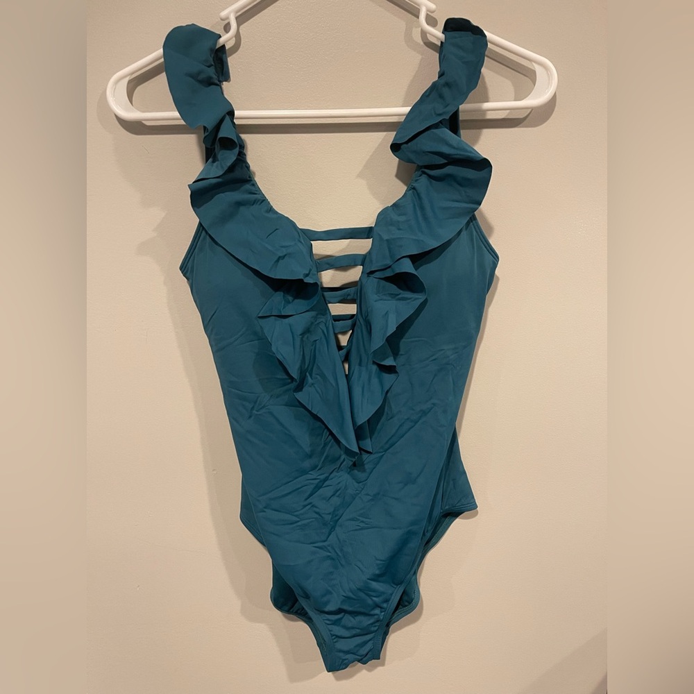 Bleu Rod Beattie Teal Ruffled Women’s one Piece